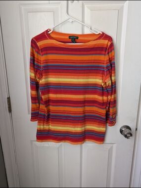 Ralph Lauren Striped Long-Sleeve Tee - Orange, Red, Yellow, Blue